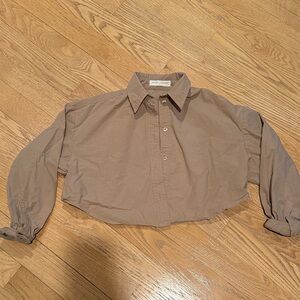 Brown Cropped Button-Up Shirt